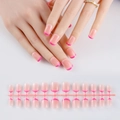 Detail of 24pcs nude pink and fuchsia French tip press-on nails with shiny finish - French Rose Red Tip Short Square Round Glossy (HLBG-MP04)