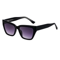 Modische Cat-Eye-Sonnenbrille mit dickem schwarzem Rahmen und lila Verlaufsgläsern - Glänzendes Schwarz / Farbverlauf Grau