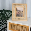 Minimalist solid wood picture frame with handcrafted woven rattan mesh inlay and art - 8 Inch