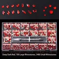 21-grid dark red nail art rhinestone set with various sizes and assorted shapes - Dark Red (700 Big, 3480 Small)