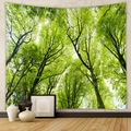Lush green forest tapestry hanging on wall with modern decor in bright living room - Brushed Fabric / 73X95CM / GT111002 (葱郁森林)