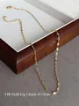 Detail of 14K gold-plated lip chain necklace with adjustable 41+5cm extension link - Style 14: Gold Lip Link Chain 41+5cm