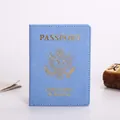 Light blue leather passport holder with embossed United States of America emblem - Light Blue
