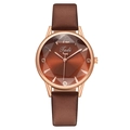 Women's quartz watch with brown sunray dial and rose gold case on satin strap - Coffee