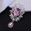 Pink gemstone hollow flower pendant with rhinestones and teardrop charm for jewelry DIY - Silver Base Pink Gem