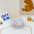 Kids silver sequin crossbody bag with pearl handle and mermaid tail decoration - Horizontal White