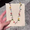 Colorful crystal zircon necklace with multi-shaped stones on a silver metal chain - Necklace-Multicolor