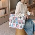 Canvas tote bag with geometric triangle patterns and thick rope handles for women - Triangle