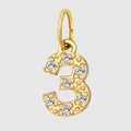 Sparkling gold-plated number 3 pendant with micro-pave cubic zirconia stones for DIY jewelry - Number 3