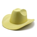 Detail of bright yellow cowboy hat with shimmering glitter texture and wide brim for parties - M(56-58cm) / Bright Yellow