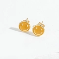 Golden round stud earrings with yellow enamel smiley face design and butterfly backs - Yellow
