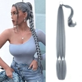 Extra long 80cm grey braided wrap-around ponytail extension for a stylish hair look - Silver Gray (GRAY)