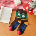 Calcetines navideños de media pantorrilla con jacquard de Papá Noel y diseño de patchwork - Marrón (1 Par)