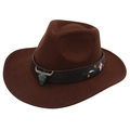 Détail du chapeau en feutre marron avec tête de taureau rétro et broderie florale - M(56-58cm) / Marron Café (Tête de Taureau + Broderie Florale)