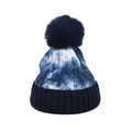 Winter tie-dye knit beanie with blue pompom and thick cable texture for warmth - M(54-58cm) / Dark Blue Light Blue Tie-Dye