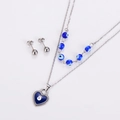 Detail von silberner zweilagiger Halskette und Ohrsteckern Set mit blauem Evil-Eye-Herz - Herz Böser Blick Set / Blau & Silber