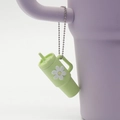 Green silicone cup keychain with daisy flower charm on a purple handle accessory - Green Flower Cup Bead Chain