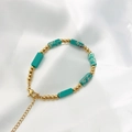 Detail of vintage beaded bracelet with malachite tube stones and gold stainless steel beads - 17+5cm / Green Stone-Gold