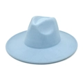 Light blue wide brim wool fedora hat with a classic teardrop top for women and men - M (56-58cm) / Sky Blue