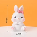 Cute resin white rabbit figurine with pink bow for first birthday cake decoration - Mini Resin Cute Bunny Ornament / 5.3cm x 3.3cm
