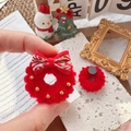 Handmade red plush Christmas wreath brooch with golden beads and ribbon detail - China Red Small Thick Wreath Fridge Magnet / Approx 3.5cm