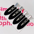 Set of 4 black velvet duckbill hair clips with silver metal finish on display card - Set of 4 / Black