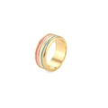 18K vergoldeter Edelstahlring, breites Band mit buntem Emaille-Muster in Rosa Weiß Blau - US 7 / Bunt