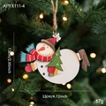 Wooden snowman ornament with red hat and scarf for Christmas tree decoration 12x7.5cm - Wooden Snowman Style D