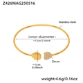 Detail of 18k gold plated stainless steel cuff with shell charm and zircon heart - Z426-Shell Heart Rhinestone Bangle / Gold