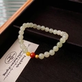 Green fluorite and zircon beaded bracelet with gold hollow bead in a black jewelry box - 72# Green Jade Amber