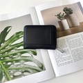 Compact black lychee pattern leather accordion card holder with secure zipper closure - Black