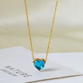 Minimalist 18k gold heart necklace with a blue heart-shaped zirconia stone - Gold with Royal Blue Zircon