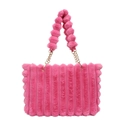 Pink faux fur tote bag for women with plush straps and elegant golden chain accents - Rose Red