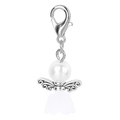 Guardian angel wing charm with white pearl and silver lobster clasp for baby shower gifts - White