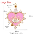 Herz-Amulett Böser Blick in Rosa, vergoldetes Kupfer mit weißen Zirkonia, 34mm - Rosa-Großes Herz Böses Auge
