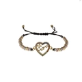 Colorful MAMA heart bracelet with woven rope and tri-color beads for Mother's Day - Gold Heart Charm Mixed Color Bead Chain