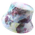 Women's reversible tie-dye bucket hat featuring vibrant purple, pink, and cyan patterns - Purple Pink Cyan Tie-Dye (43)