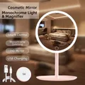 Rosa LED Kosmetikspiegel mit 5-fach Vergrößerung und USB-Ladekabel im Set - Wiederaufladbar Einzelfarbe + Lupe / Perlweiß