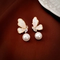 Elegant butterfly pearl earrings with white crystals and gold plating for women - Butterfly Artificial Pearl Earring Style (1# Silver Earring Post)