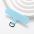 Close-up of light blue reinforced fabric phone lanyard patch with durable metal D-ring - Light Blue