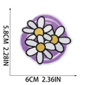 Round purple daisy embroidered patch for bags with white floral texture and size guide - Daisy with Purple Base (X9HD-12-10)