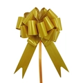 Close-up of a 3D spherical golden metallic pull bow for Christmas gift wrapping decor - Matte Gold