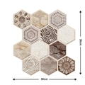 Self-adhesive 3D hexagon wall tiles with retro mandala and marble patterns, 10 pieces - 544-Beige Brown Hexagon Patchwork