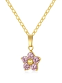 Elegant gold-plated flower necklace featuring pink zircon petals and a simple O-chain - Gold/Pink Zirconia