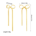 Detailed dimensions of long 18K gold bow tassel earrings with snake chain ribbon design - Gold Long
