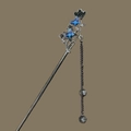 Silberne Haarnadel mit blauen Schmetterlingen und schwarzer Blume im Vintage-Stil - Doppelter Schmetterling
