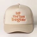 Cappellino trucker beige con ricamo arancione e pannello posteriore in rete - Taglia unica / Cachi