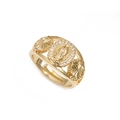 Adjustable golden ring with Our Lady of Guadalupe relief and sparkling crystals - Virgin Mary Micro Pave