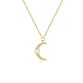 Collier élégant avec pendentif lune dorée, pierre de lune blanche et zircons brillants - Or 18K