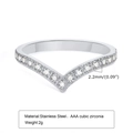Golden chevron stainless steel ring for women featuring 2.2mm AAA cubic zirconia inlay - US Size 7 / Pave V-Shaped / Silver
